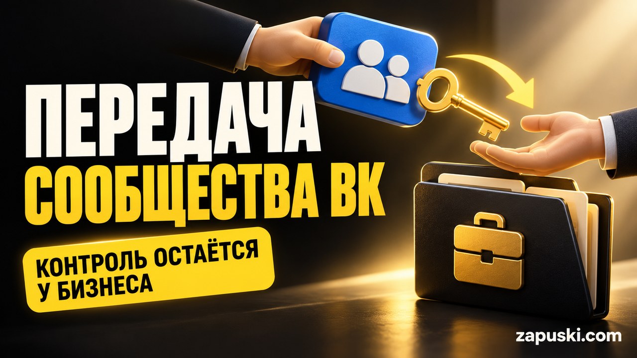 Передача сообщества ВК и контроль бизнеса: тематическая иллюстрация, не экран интерфейса